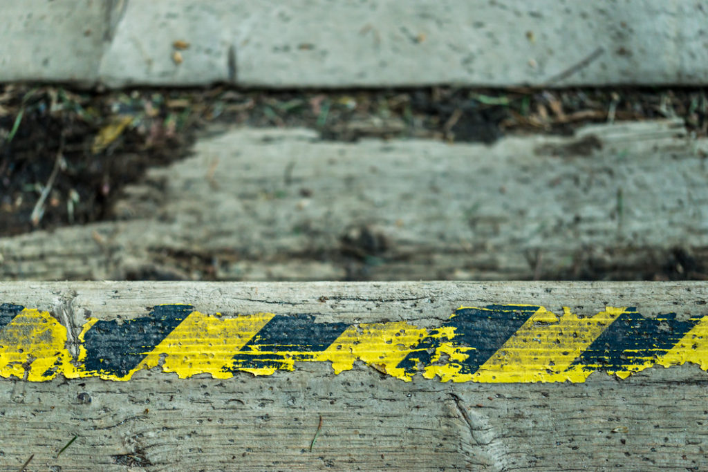 Hiking Stair with Watch Your Step Safety Tape