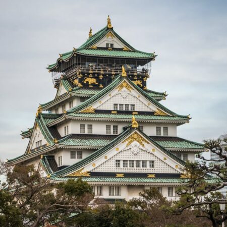 Closeup of Osaka Castle in Japan