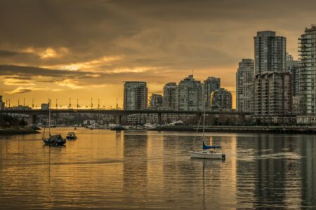 Yaletown & Vancouver Downtown Cityscape at Sunset. British Columbia, Canada